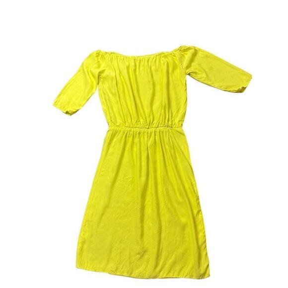 Ba&sh Heaven Off the Shoulder Knee Length 3/4 Sleeve Crepe Dress Yellow Sz 0- XS - Picture 2 of 12